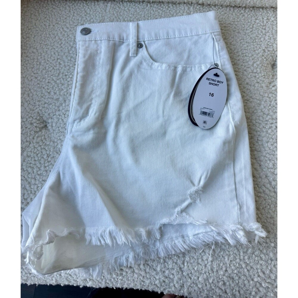 Scoop Women's Retro Boyfriend High Rise Cutoff Shorts White Size 16 NWT